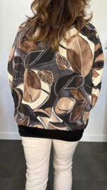 Blouse met boord leaves zwart