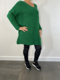 Grof gebreide oversized trui met v-hals groen