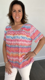 Ballon shirt met elastiek zigzag electric pink (+size)