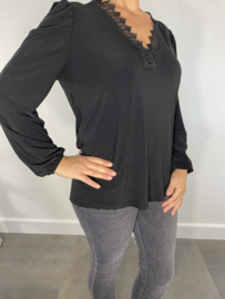 Shirt met kant Diana lange mouw zwart