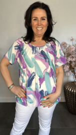 Ballon shirt met elastiek Paint mint/lila