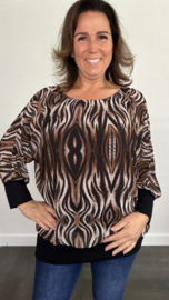 Blouse met boord tijger elips bruin/zwart