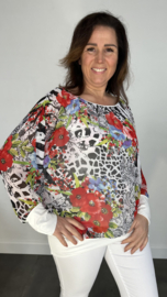 Blouse met boord panter flower wit