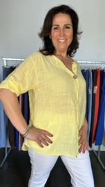 Linnenlook blouse met knoop geel