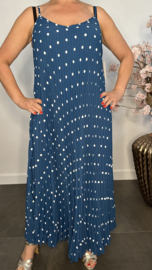 Plisse jurk Polka Dot met spaghettibandjes Petrol