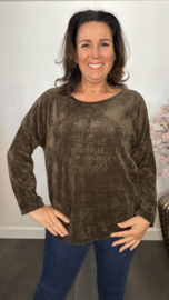 Baby rib sweater 2D reliëf print Bruin