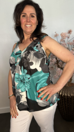 Ballon top met V-hals Gebloemd mint