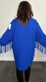 Gebreide oversized trui met franjes kobalt