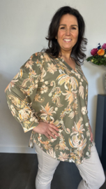 Soft shirt met v-hals en pofmouw Tess army