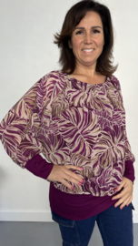 Blouse met boord palm leaves magenta