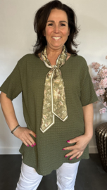 Crinkle shirt met sjaaltje Army