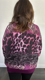 Blouse met boord animal mix magenta