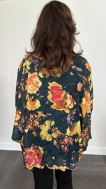 Ballon blouse roos donker groen +SIZE extra