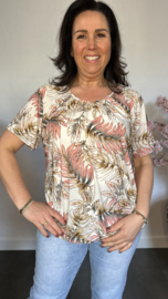 Ballon shirt met elastiek Old leaves ecru