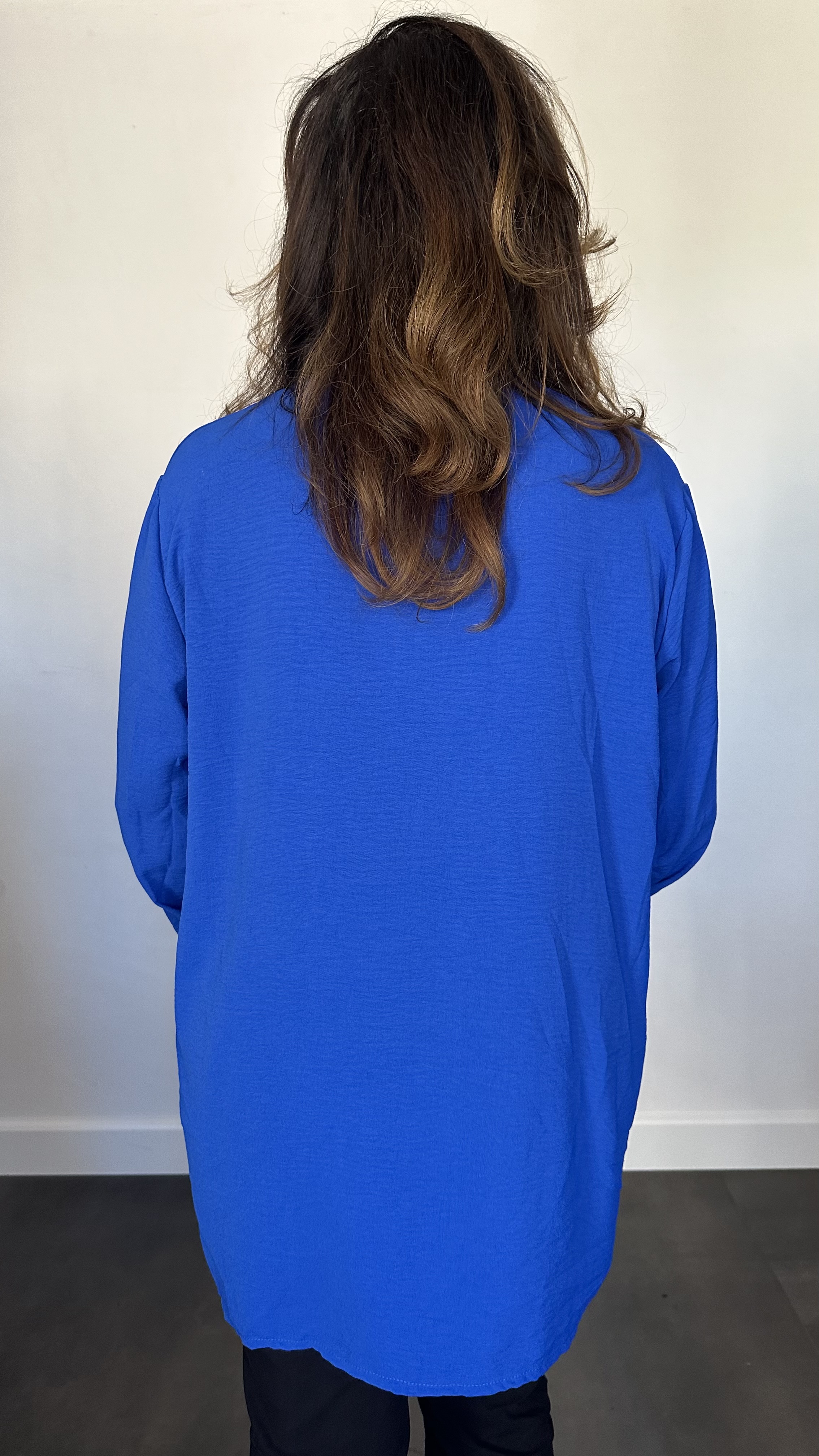 Crepe vest met sjaalkraag Kobalt