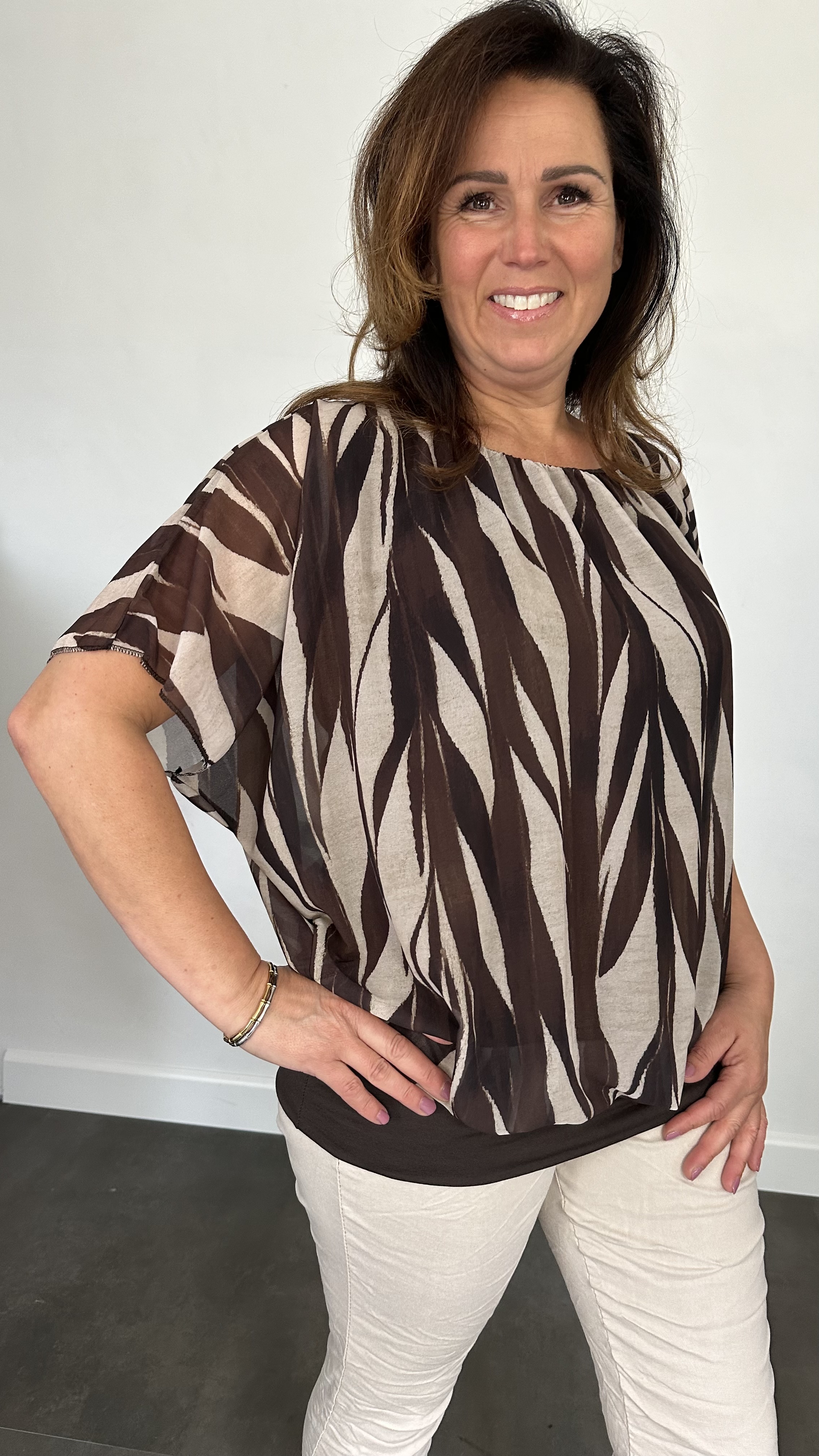 Blouse met boord bamboe bruin