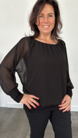 Blouse met boord lange mouw zwart