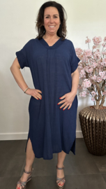 Linnenlook jurk met gehaakt kant Marine