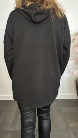 Sweater met capuchon/ glitter hart Zwart
