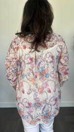 Kanten blouse gebloemd 2-delig koraal/wit