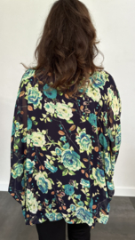 Ballon blouse roos marine/ groen +SIZE extra