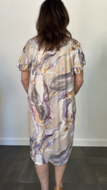 Stretch jurk Gold marble ecru/lila