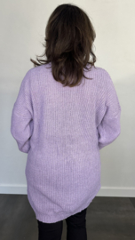 Half lang grof gebreid vest met zakjes lila SALE