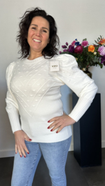 Fijn gebreide trui Julia met pofmouw Ecru