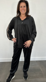 SALE  2-Delig velvet comfy pak met panter streep zwart