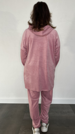 2-Delig velvet comfy pak met capuchon oud roze +SIZE SALE