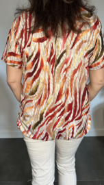 Ballon shirt met elastiek Animal stripes oranje/rood