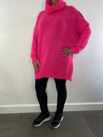 Gebreide trui met grove col pink neon