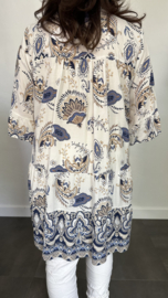 Tuniek met stroken paisley & flowers marine blauw