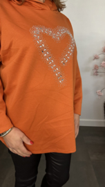 Sweater met capuchon/ glitter hart Pompoen
