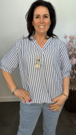 Top Mira gestreept + ketting Kobalt blauw