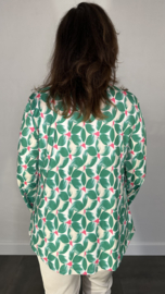 Stretch blouse travel retro flower groen