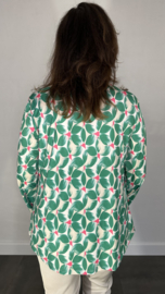 Stretch blouse travel retro flower groen SALE