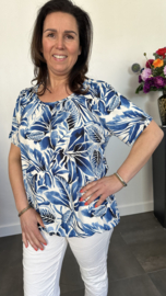 Ballon shirt met elastiek leaves blauw (+size)