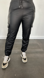 Lederlook CARGO joggjeans met elastiek zwart SALE/ACTIE