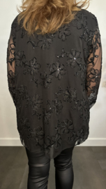 Top Christel met bloemen Zwart
