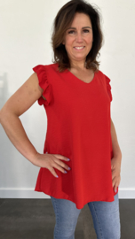 Top brigitte met ruche en kant rood