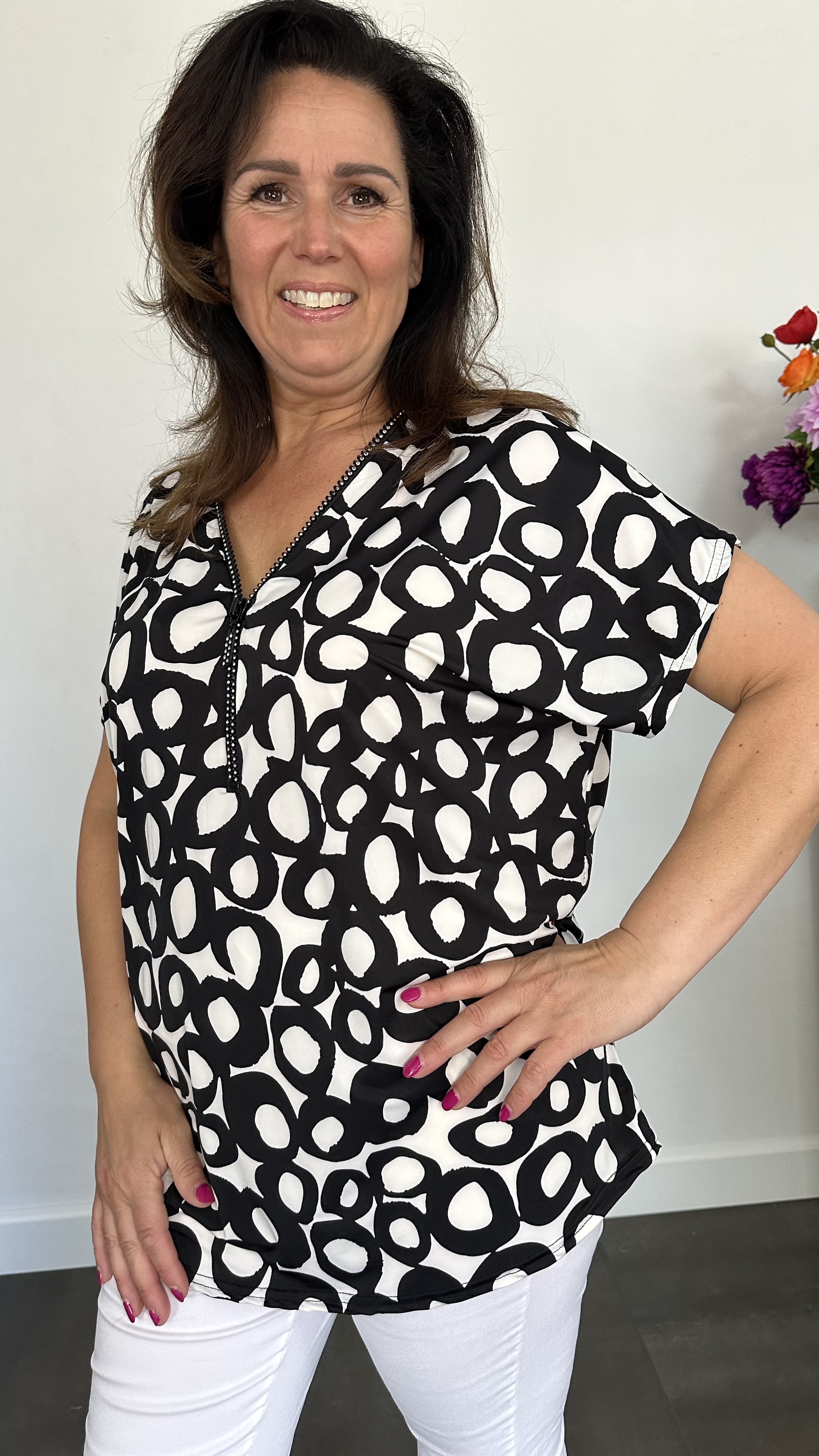 Shirt Zipp cirkels zwart