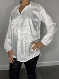 Satijnen blouse panter ecru