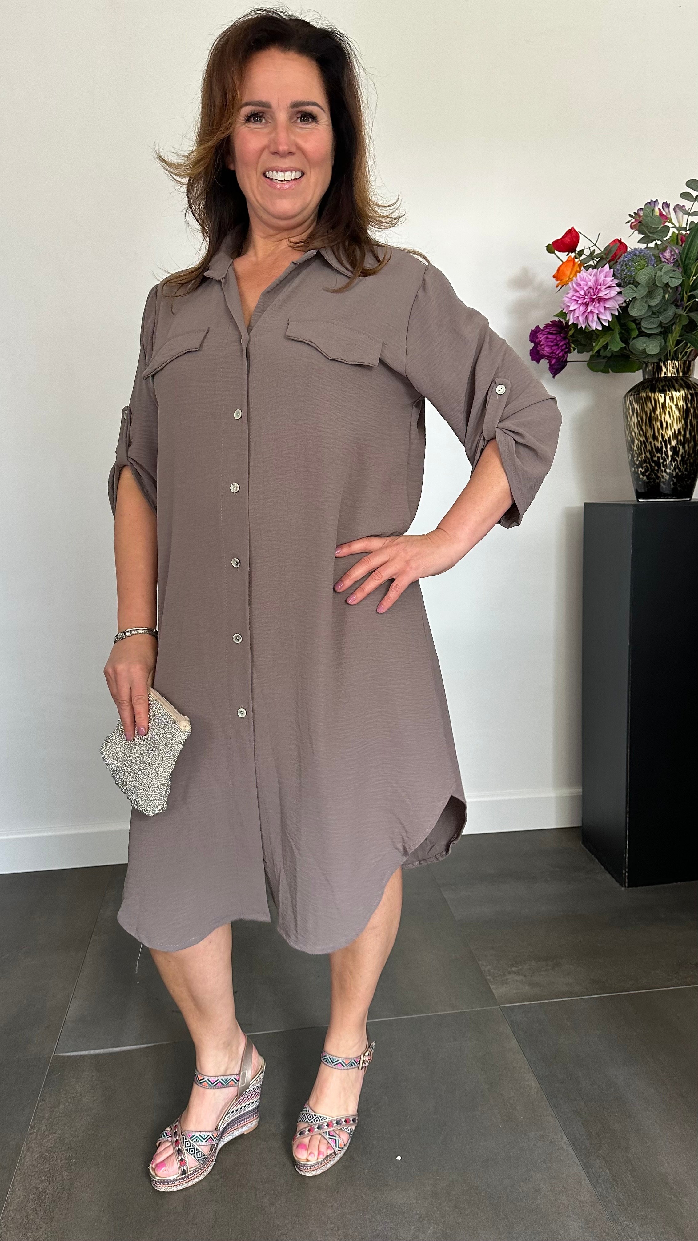 Blouse/ jurk crepe taupe