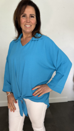 Blouse debby met knoop en kraagje turquoise blauw +SIZE SALE