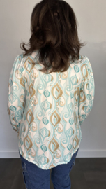 Soft shirt met v-hals en pofmouw elips turquoise