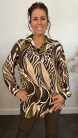 Stretch blouse soft Animal mix Choco/Avocado