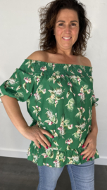 Blouse met gesmokte band Blossom groen