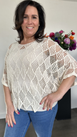 Gehaakte top Ibiza ruit ecru/ beige