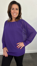 Blouse met boord lange mouw +Size Extra paars
